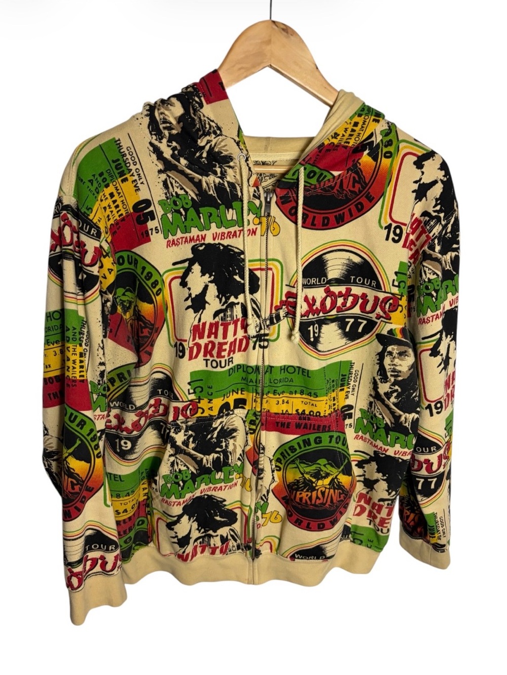 Y2K Catch a Fire Rasta Bob Marley album graphic hoodie jacket size S